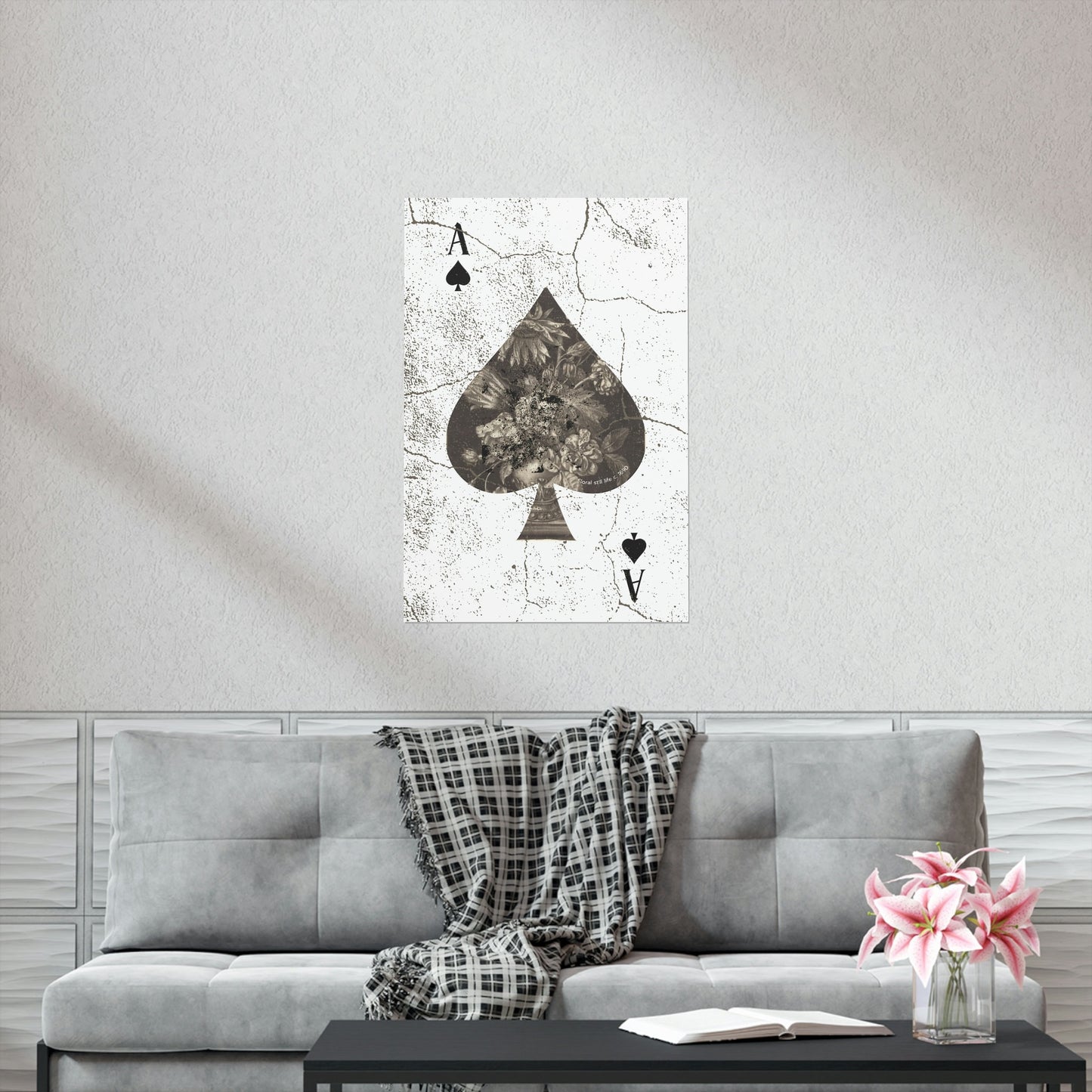 Ace of Spades White Floral Old World Ace 2 Premium Matte Vertical Poster