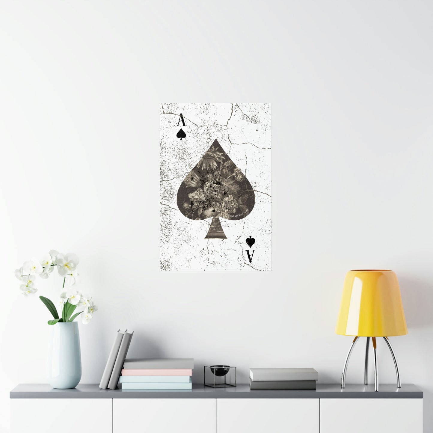 Ace of Spades White Floral Old World Ace 2 Premium Matte Vertical Poster