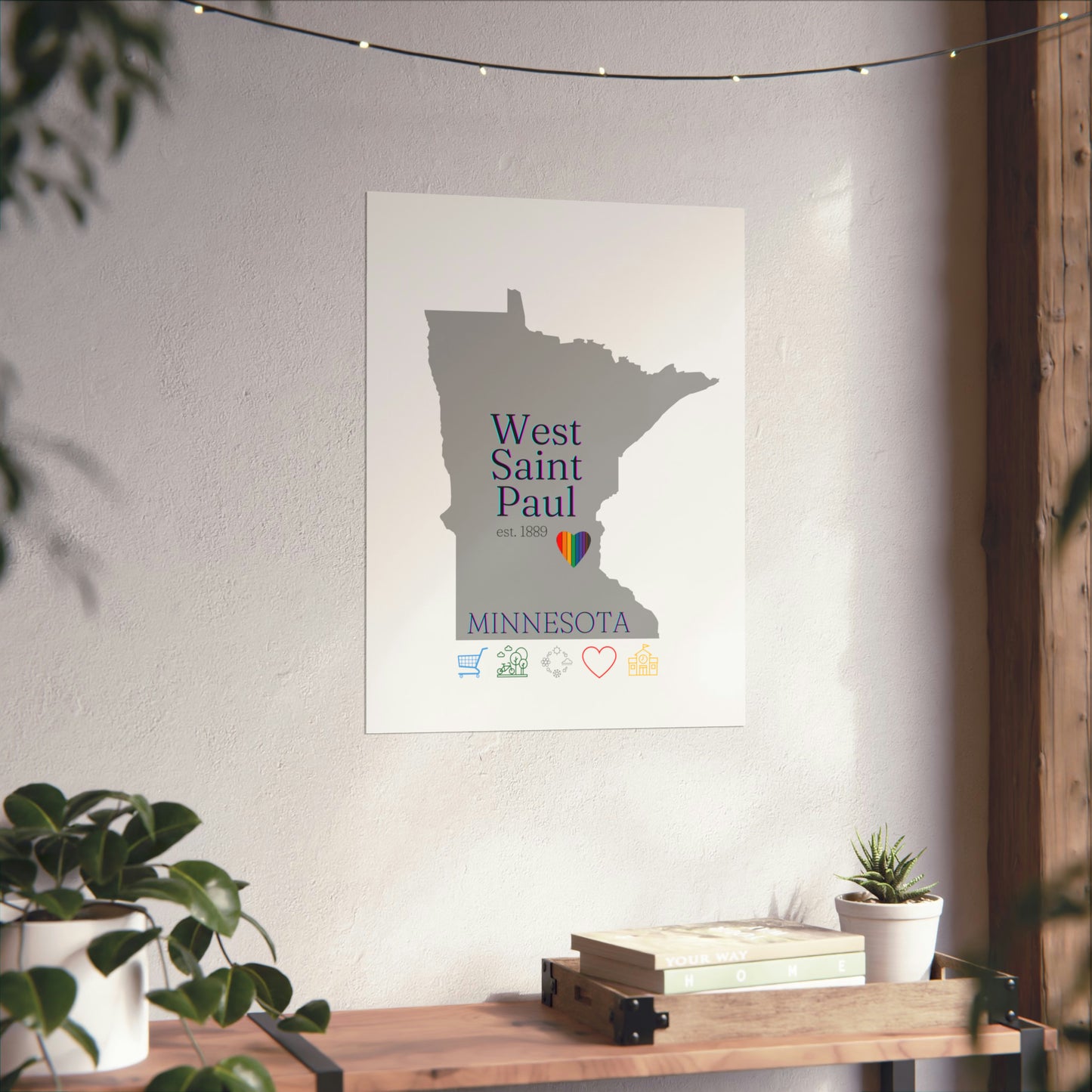 West Saint Paul, Minnesota Est 1854 Mississippi River, Parks, Schools, Seasons and Love Poster 7 sizes available (White)