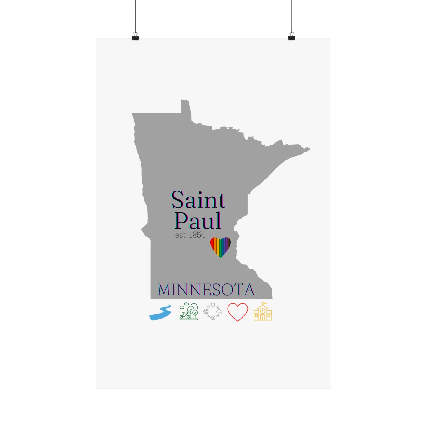 West Saint Paul, Minnesota Est 1854 Mississippi River, Parks, Schools, Seasons and Love Poster 7 sizes available (White)