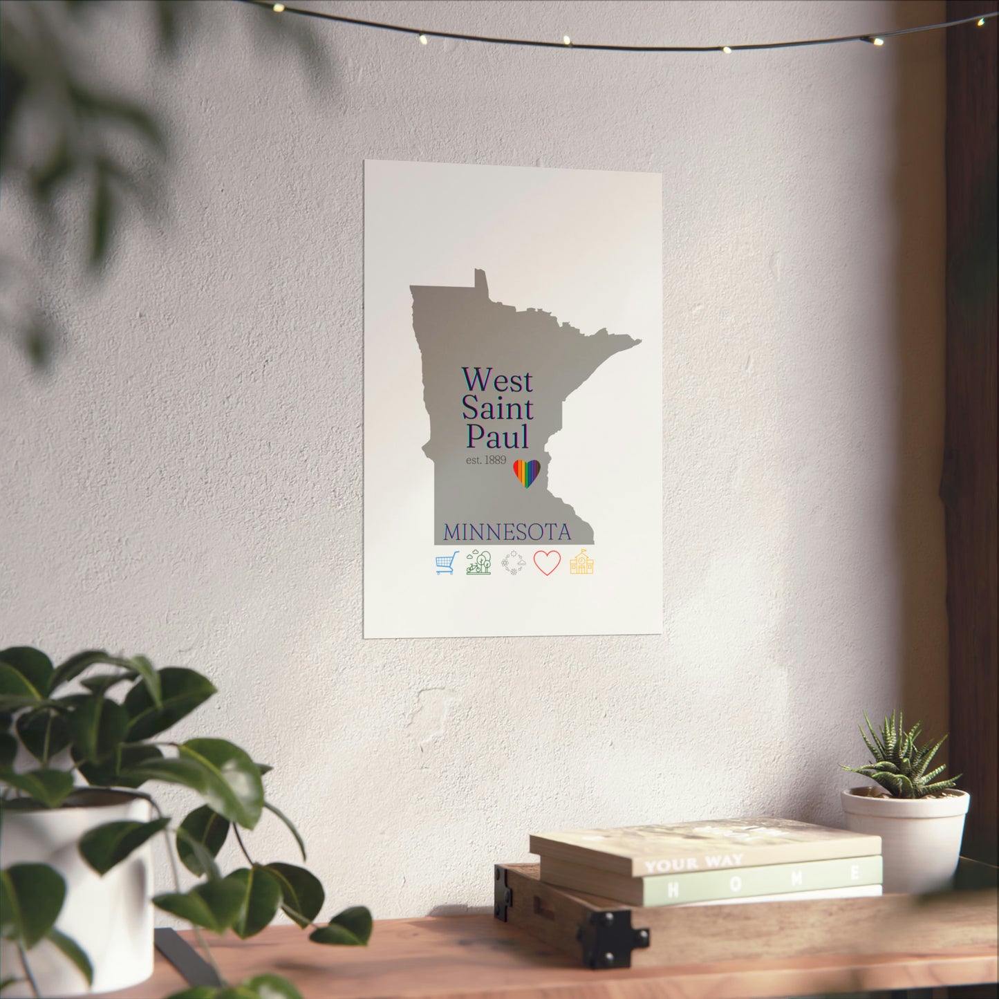 West Saint Paul, Minnesota Est 1854 Mississippi River, Parks, Schools, Seasons and Love Poster 7 sizes available (White)