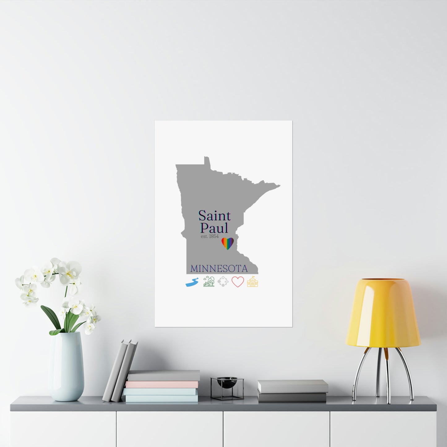 West Saint Paul, Minnesota Est 1854 Mississippi River, Parks, Schools, Seasons and Love Poster 7 sizes available (White)