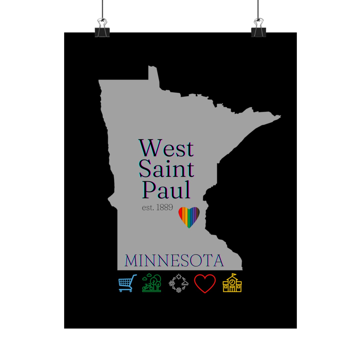 West Saint Paul, Minnesota Est 1854 Mississippi River, Parks, Schools, Seasons and Love Poster 7 sizes available