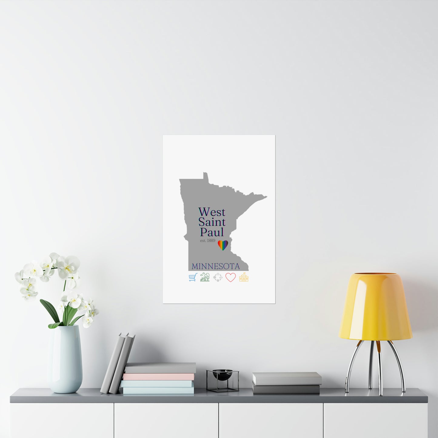 West Saint Paul, Minnesota Est 1854 Mississippi River, Parks, Schools, Seasons and Love Poster 7 sizes available (White)