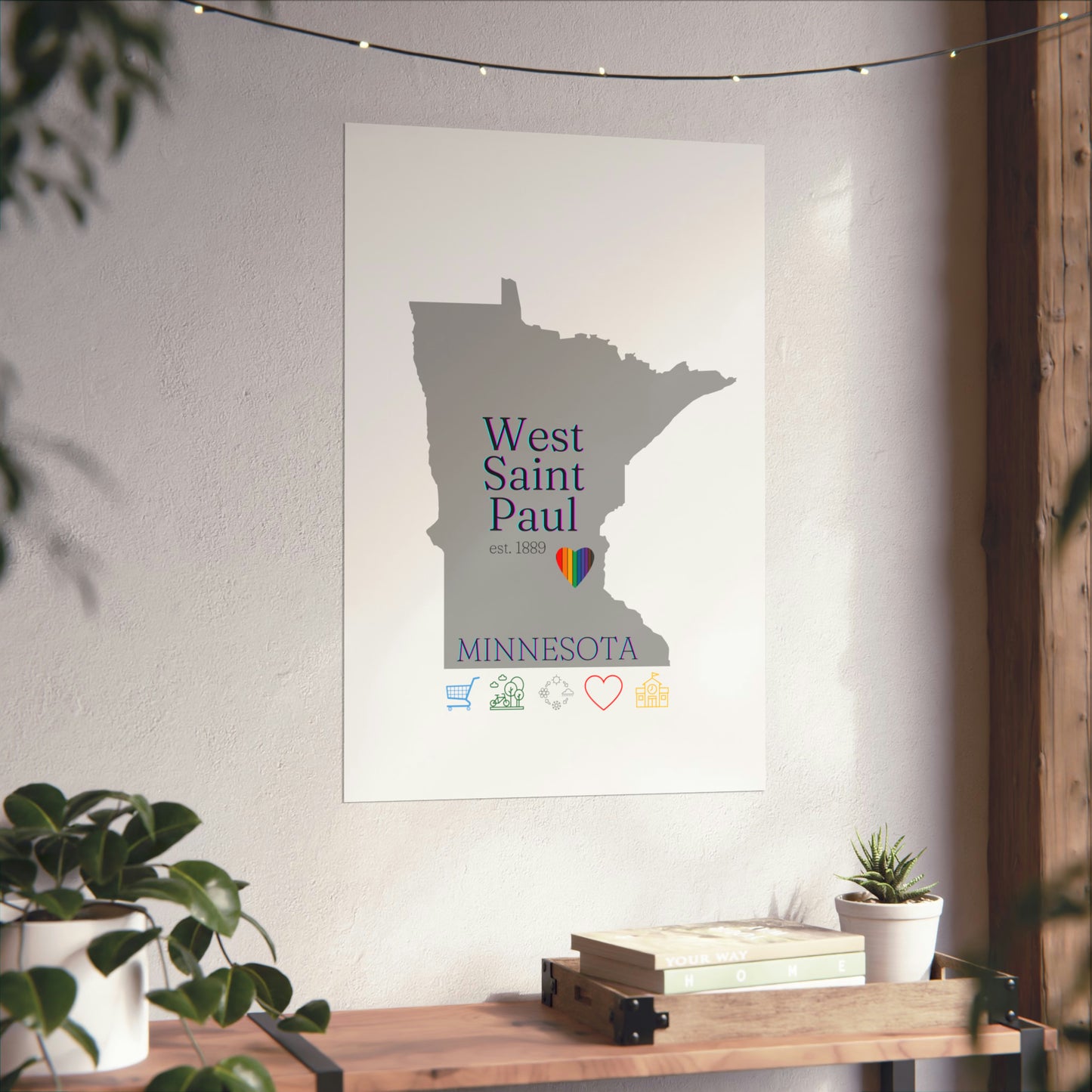 West Saint Paul, Minnesota Est 1854 Mississippi River, Parks, Schools, Seasons and Love Poster 7 sizes available (White)