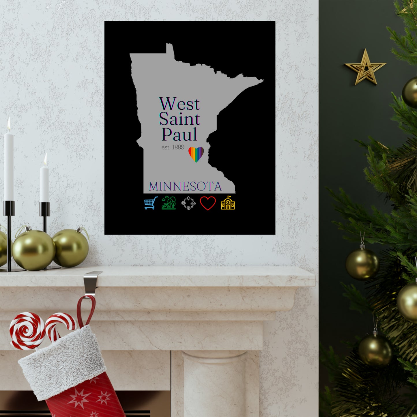 West Saint Paul, Minnesota Est 1854 Mississippi River, Parks, Schools, Seasons and Love Poster 7 sizes available