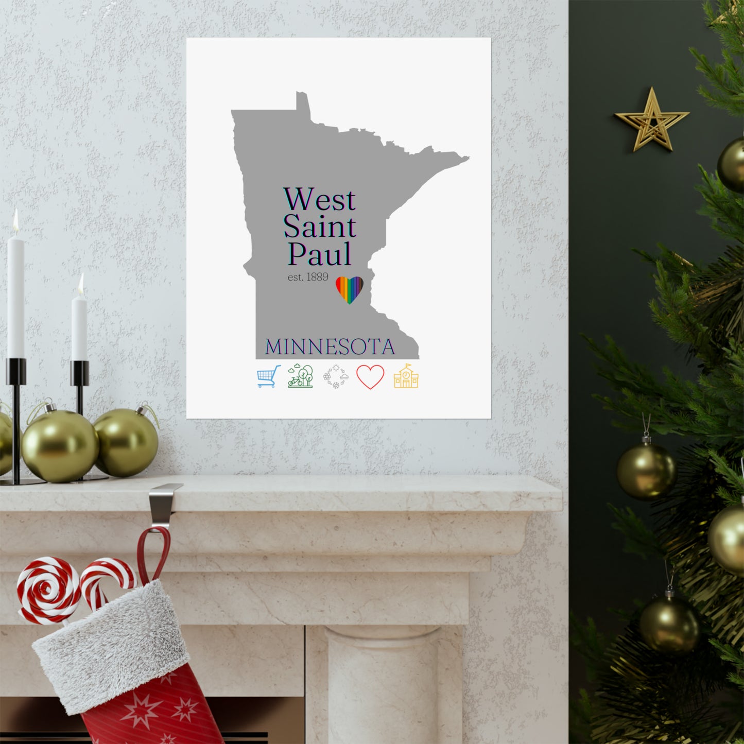 West Saint Paul, Minnesota Est 1854 Mississippi River, Parks, Schools, Seasons and Love Poster 7 sizes available (White)