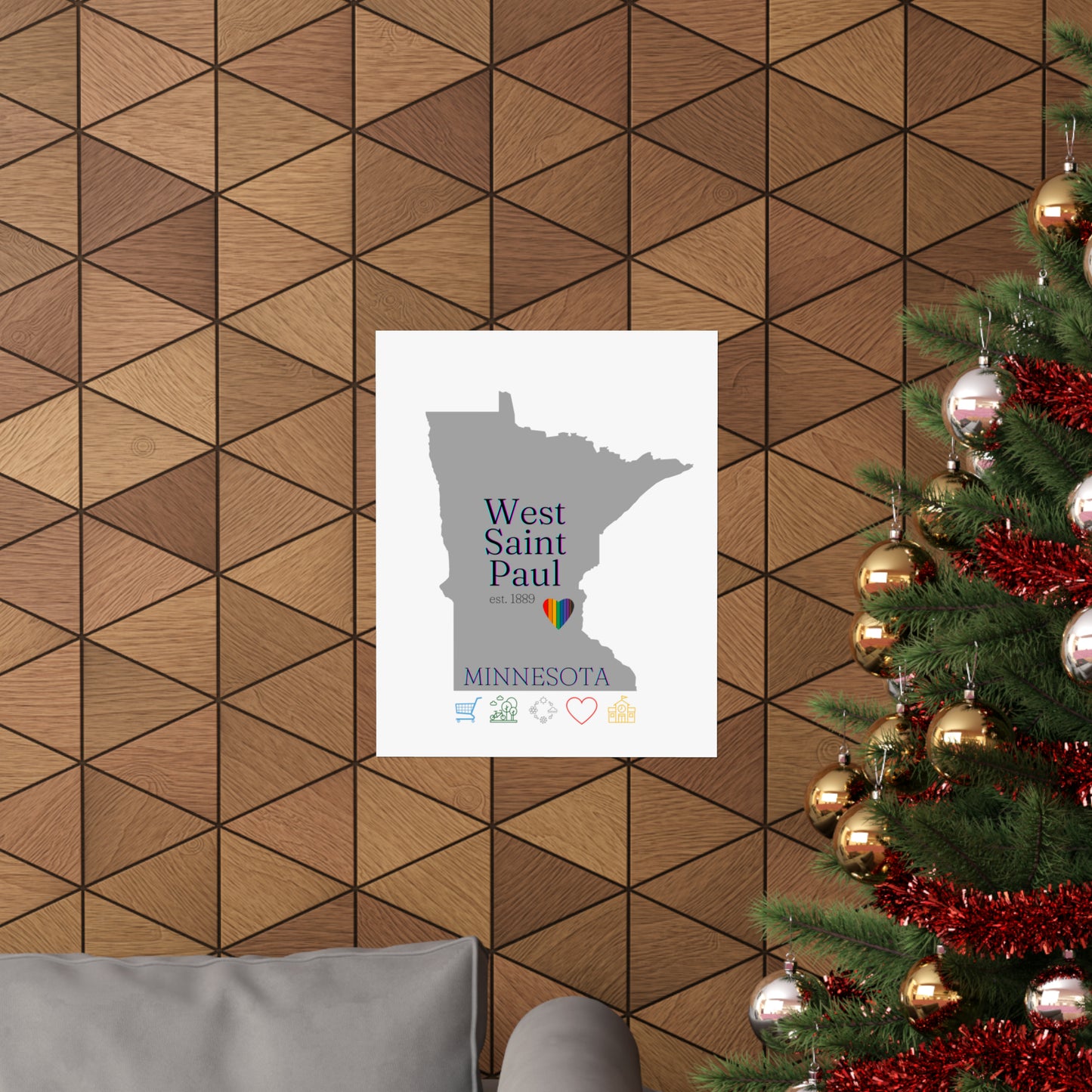 West Saint Paul, Minnesota Est 1854 Mississippi River, Parks, Schools, Seasons and Love Poster 7 sizes available (White)