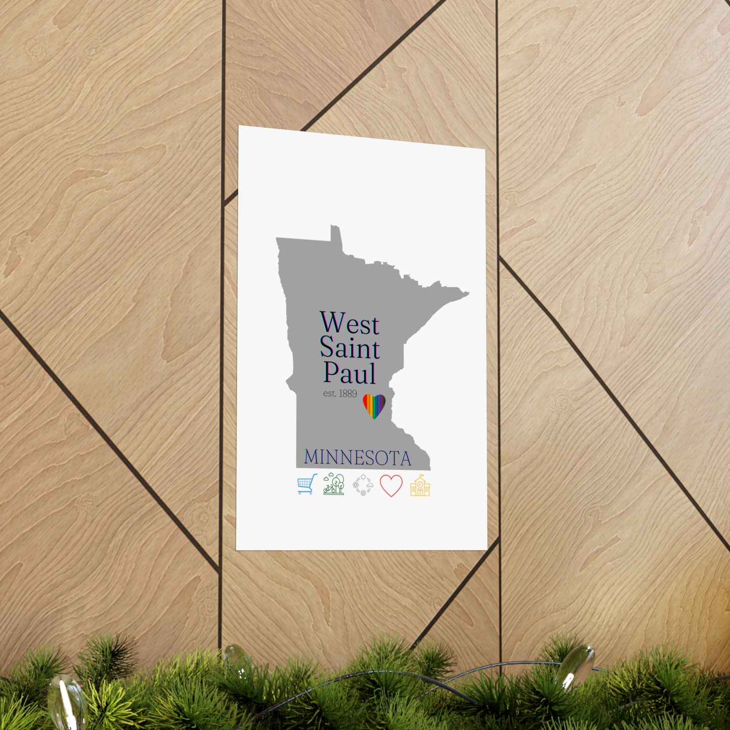 West Saint Paul, Minnesota Est 1854 Mississippi River, Parks, Schools, Seasons and Love Poster 7 sizes available (White)