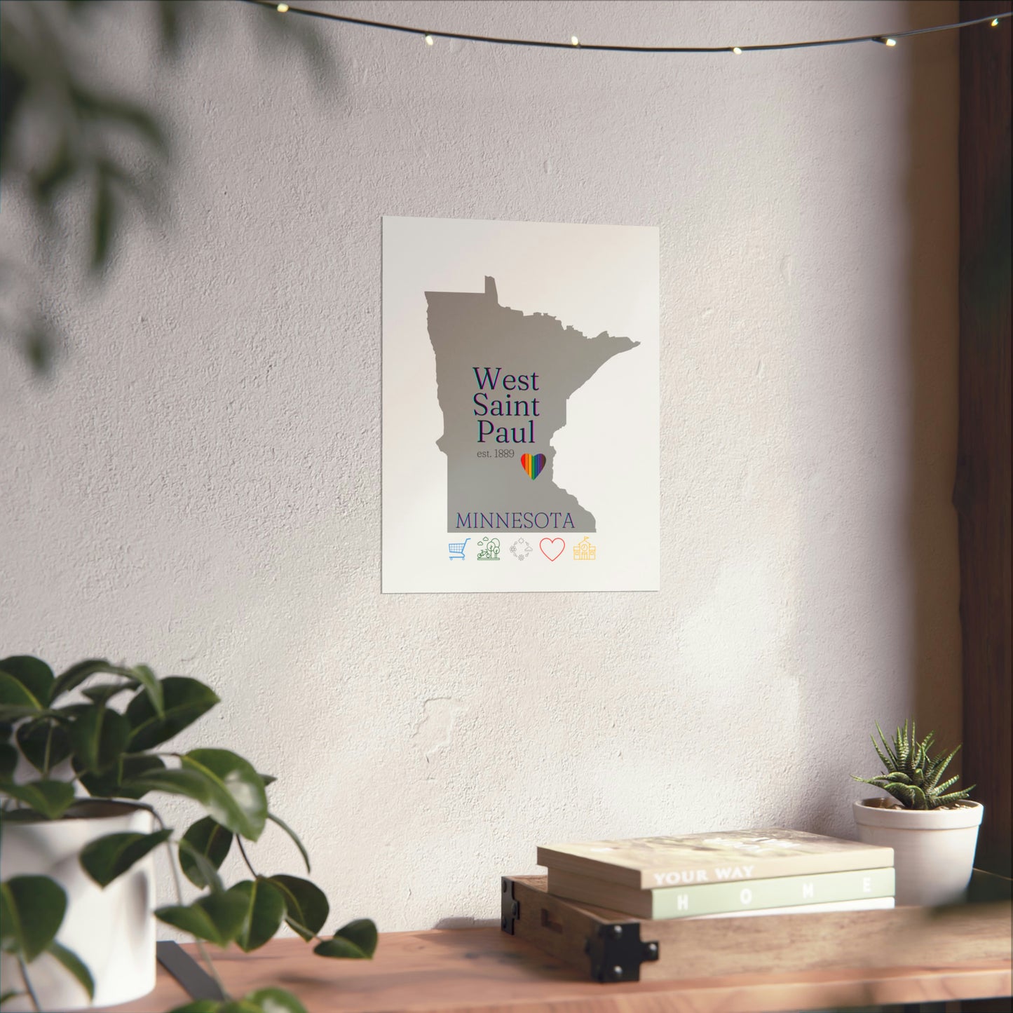 West Saint Paul, Minnesota Est 1854 Mississippi River, Parks, Schools, Seasons and Love Poster 7 sizes available (White)