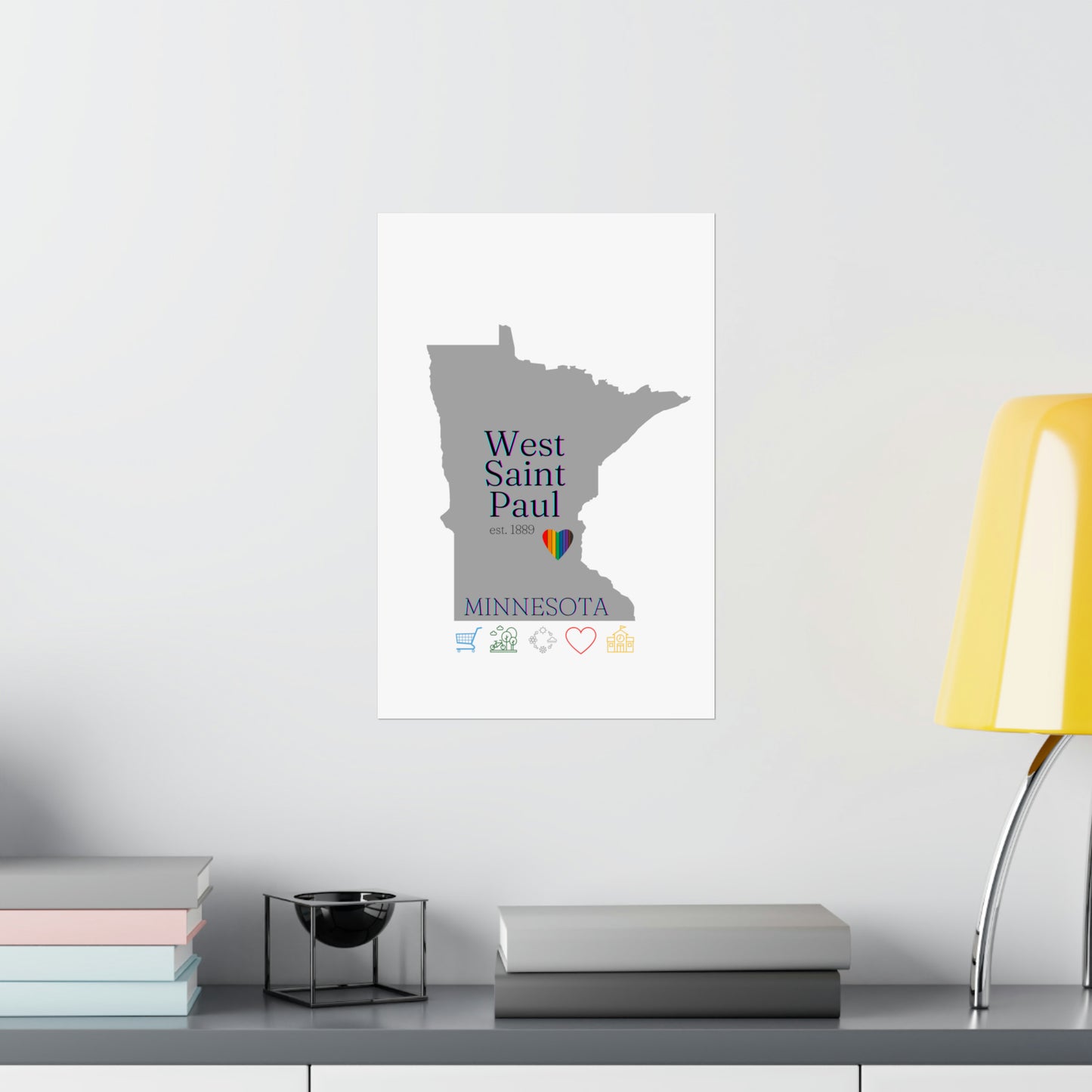 West Saint Paul, Minnesota Est 1854 Mississippi River, Parks, Schools, Seasons and Love Poster 7 sizes available (White)