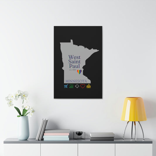 West Saint Paul Minnesota Hometown Home featuring rainbow heart, canvas wall art