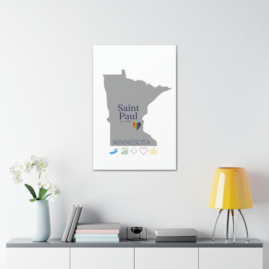 Saint Paul Minnesota Hometown Home featuring rainbow heart, canvas wall art with white background