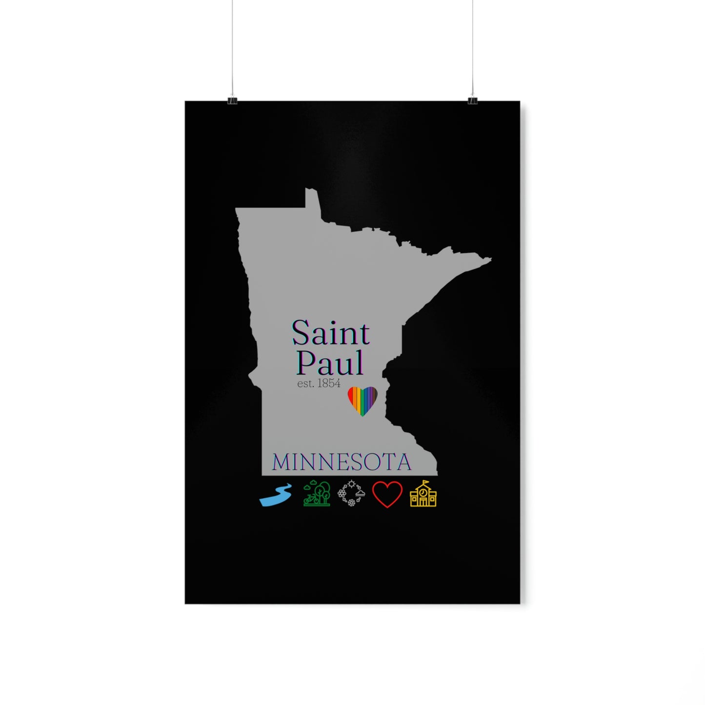 Saint Paul, Minnesota Est 1854 Mississippi River, Parks, Schools, Seasons and Love Poster 7 sizes available