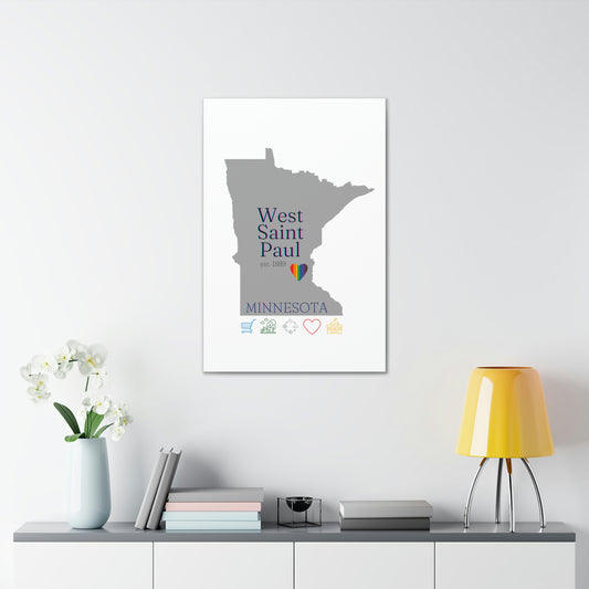 West Saint Paul MInnesota featuring rainbow heart canvas wall art white