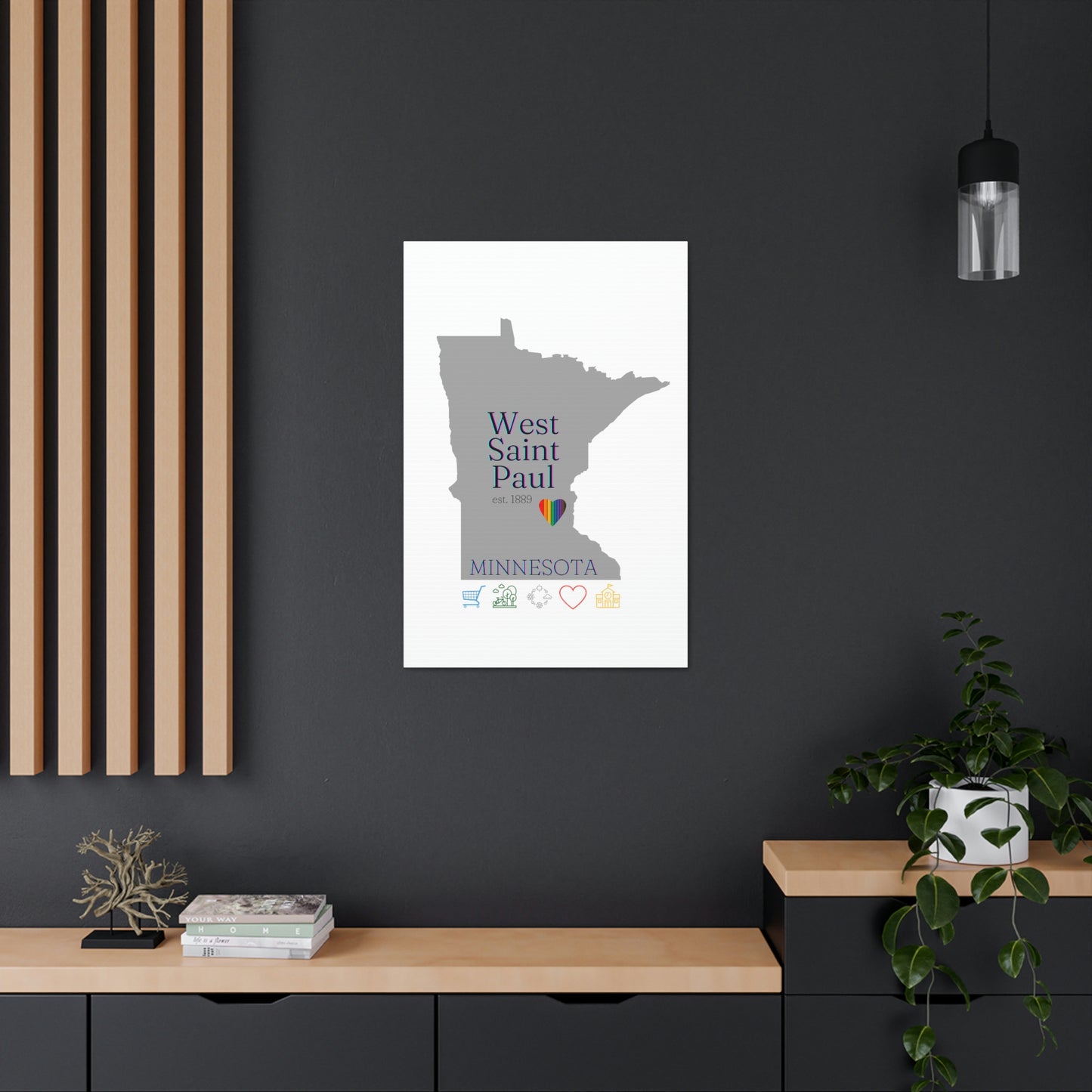 West Saint Paul MInnesota featuring rainbow heart canvas wall art white