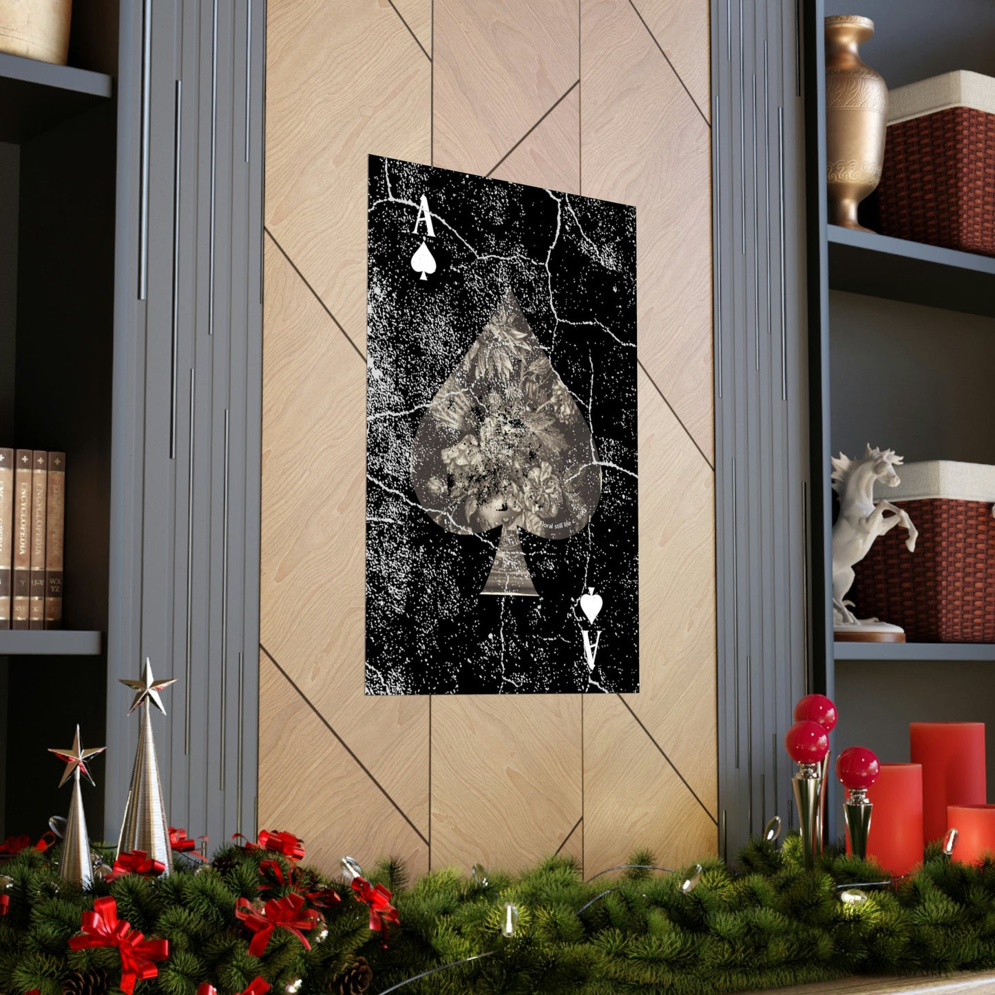 Black Ace of Spades Floral Old World 5 Premium Matte Vertical Posters