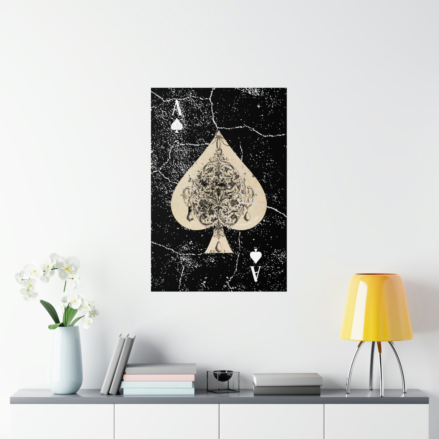 Black Ace of Spades Floral Old World 7 Premium Matte Vertical Posters