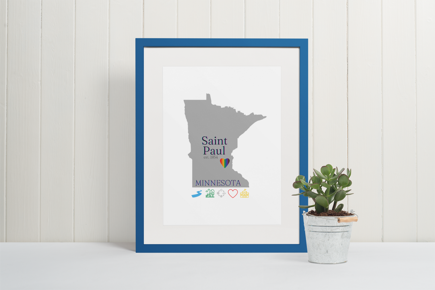 Saint Paul, Minnesota Est 1854 Mississippi River, Parks, Schools, Seasons and Love Poster 7 sizes available (White)