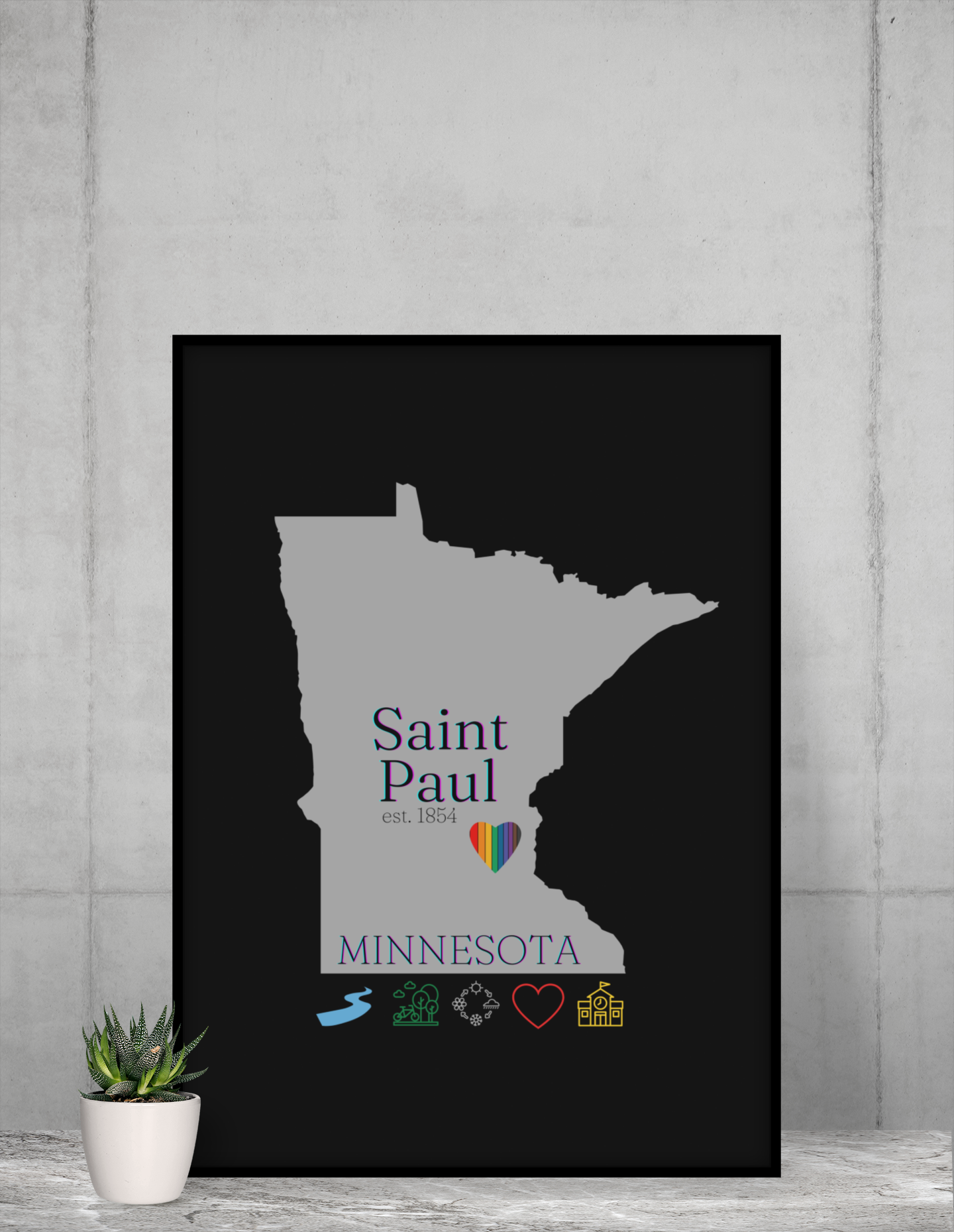 Saint Paul, Minnesota Est 1854 Mississippi River, Parks, Schools, Seasons and Love Poster 7 sizes available