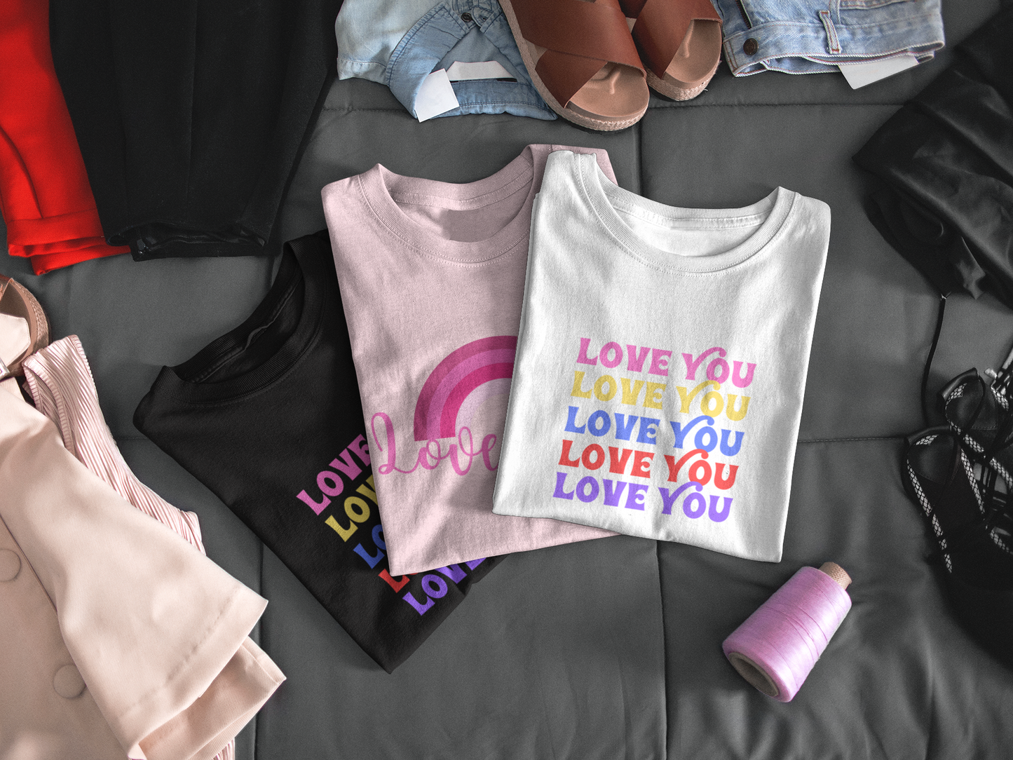 Love You shirt, love gift, love, pink, yellow, blue, red, and purple, Unisex, Short Sleeve T-Shirt